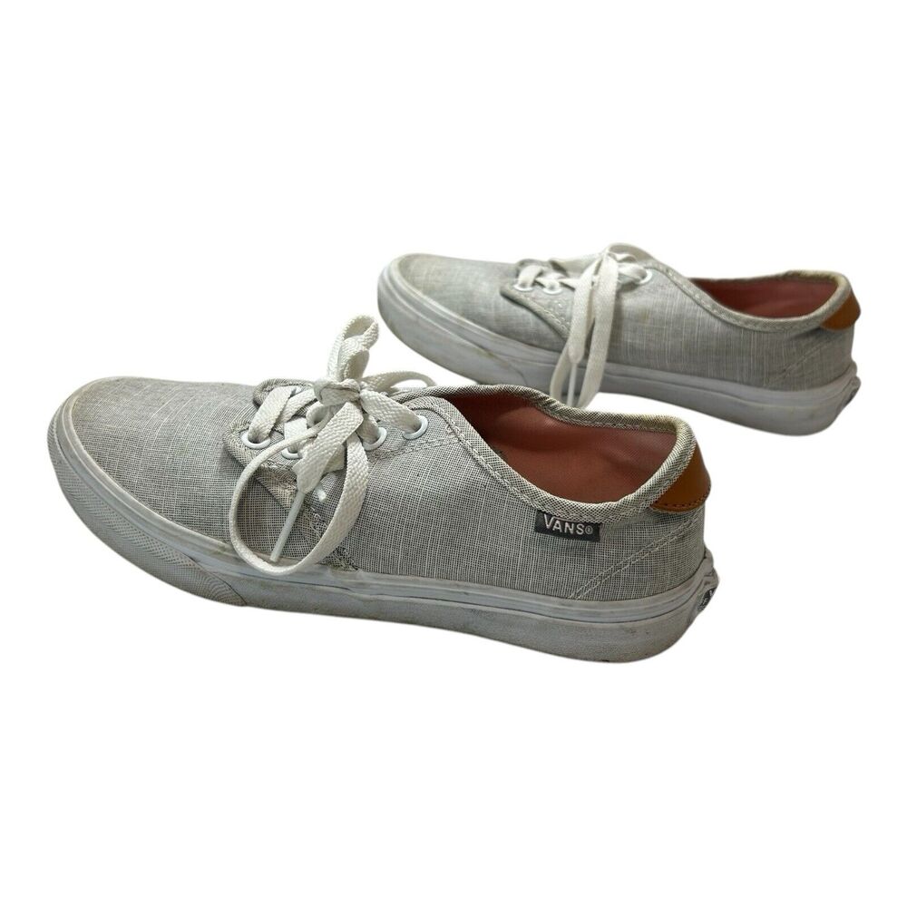 Vans Low Top Canvas Sneakers Gray Linen Look Women’s Size 7 Lace Up - Picture 5 of 11